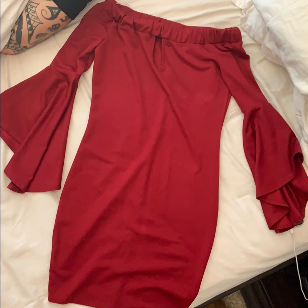 Red over the shoulder dress